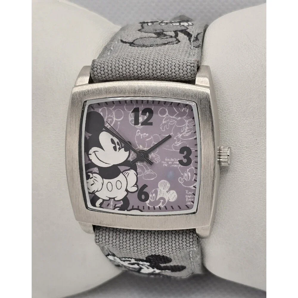 Unisex Disney Parks Mickey Mouse Limited Edition Gray Fabric Band Watch 04